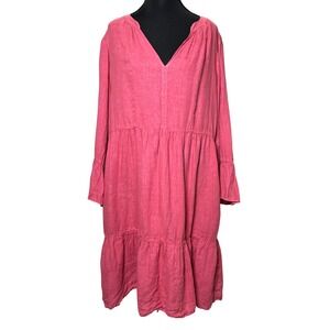 Velvet by Graham & Spencer Pink 100% Linen Tiered Midi Dress Ruffle Breezy Large